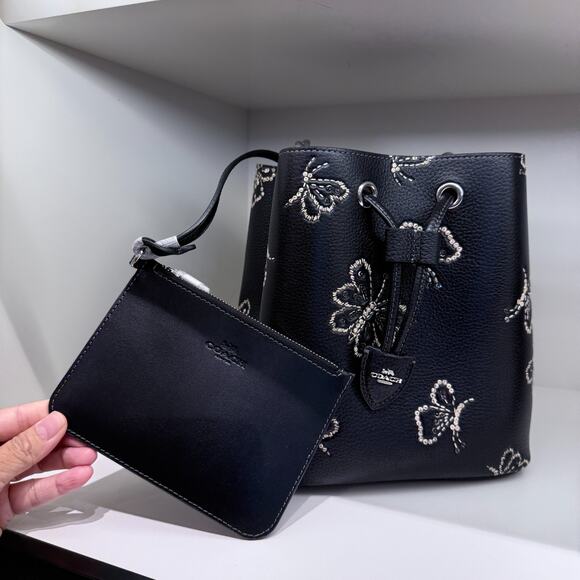 Coach Rowan Bucket Bag With Butterfly Print CCK89 Black - Picture 1 of 9